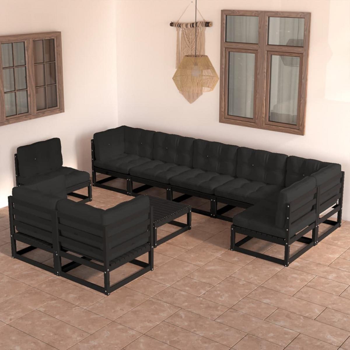 Juego de muebles de jardín 10 pzas y cojines madera maciza pino