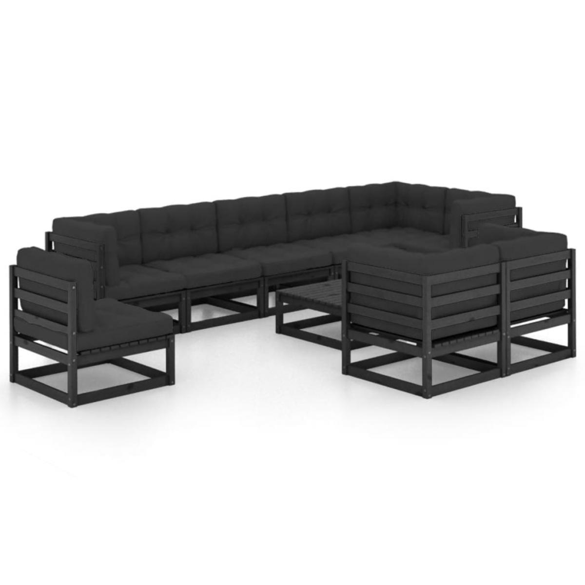 Juego de muebles de jardín 10 pzas y cojines madera maciza pino