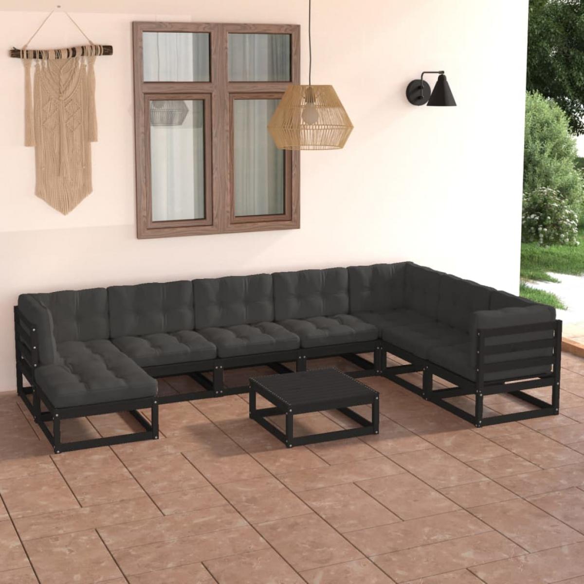 Juego de muebles de jardín 9 pzas y cojines madera maciza pino