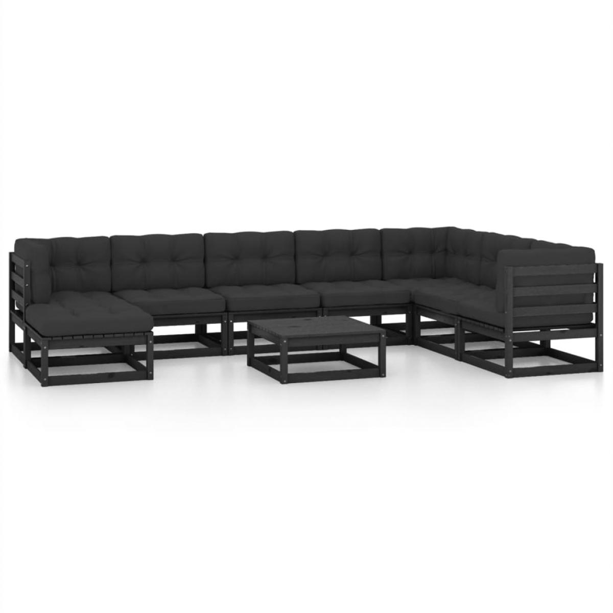 Juego de muebles de jardín 9 pzas y cojines madera maciza pino