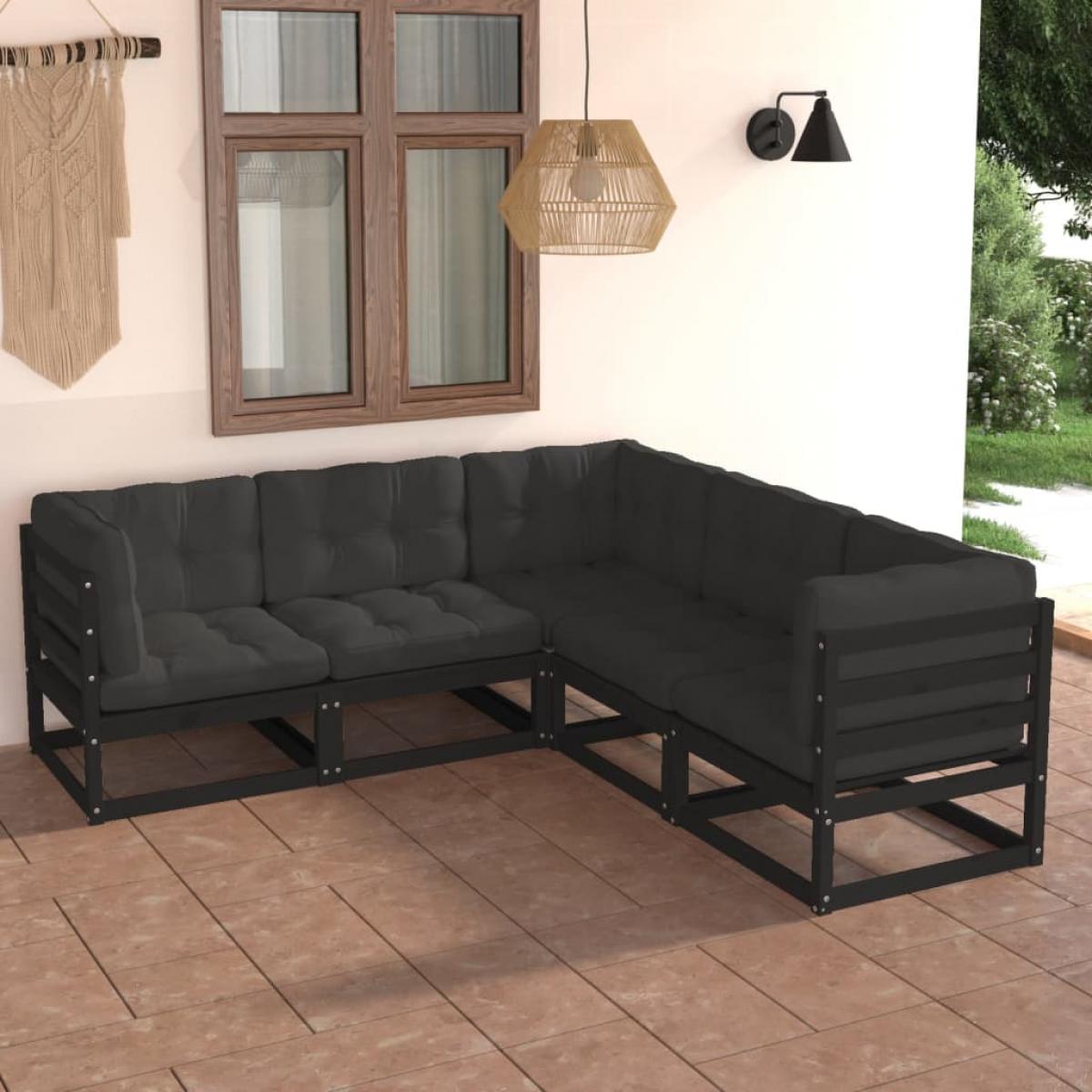 Juego de muebles de jardín 5 pzas y cojines madera pino maciza