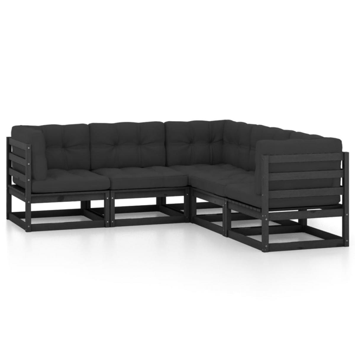 Juego de muebles de jardín 5 pzas y cojines madera pino maciza