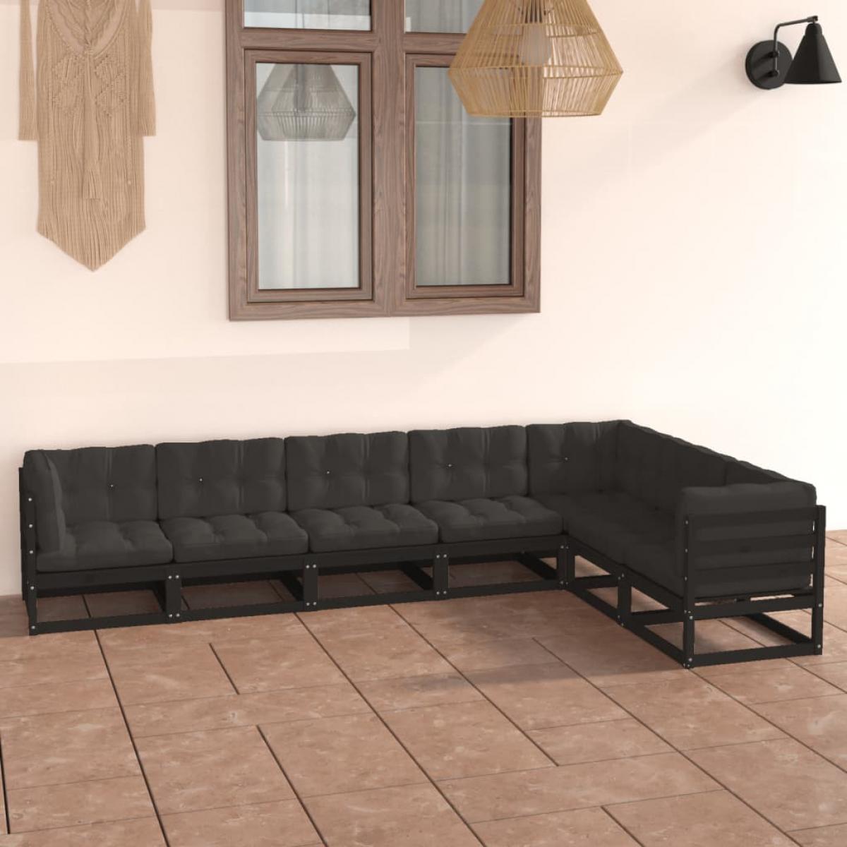 Set de muebles de jardín 7 pzas con cojines madera pino negro