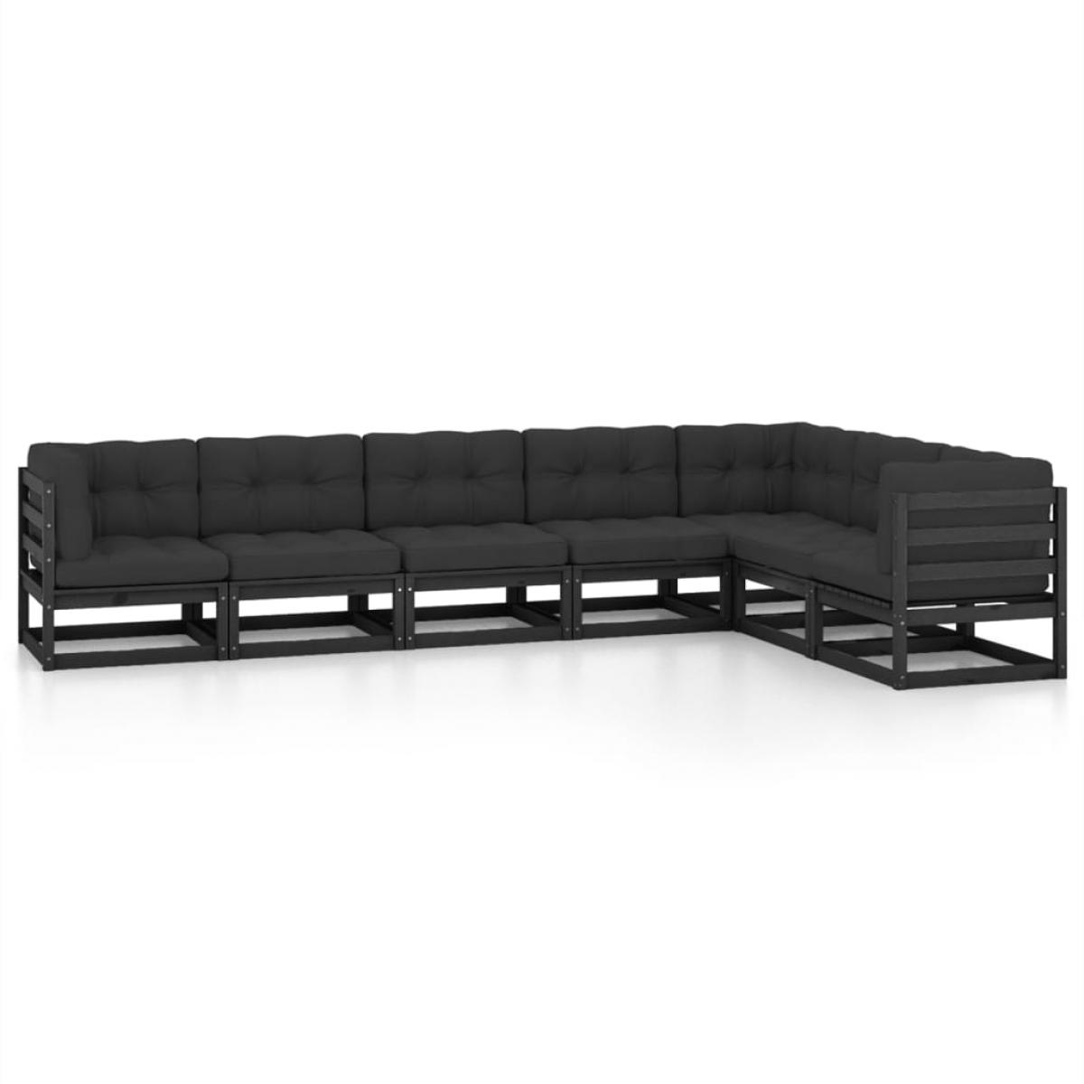Set de muebles de jardín 7 pzas con cojines madera pino negro