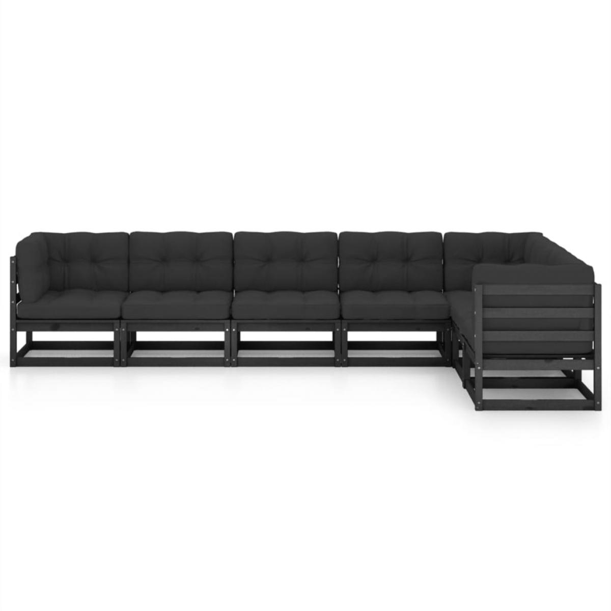 Set de muebles de jardín 7 pzas con cojines madera pino negro