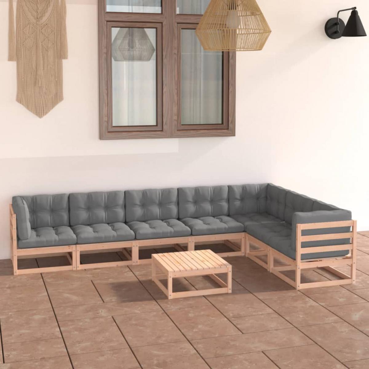 Muebles de jardín 8 pzas y cojines madera maciza pino