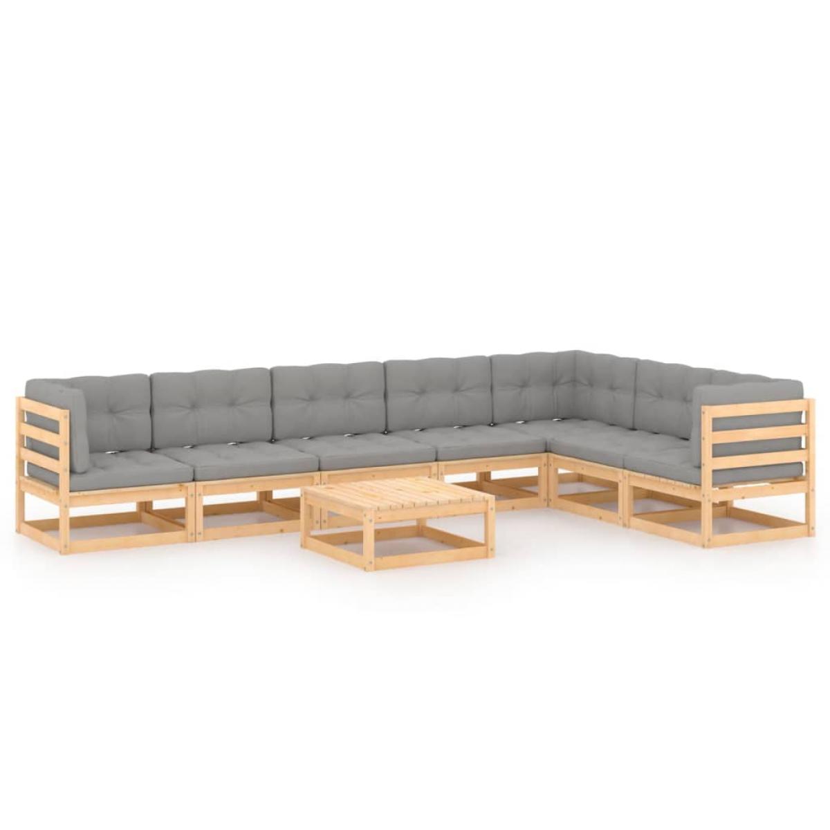 Muebles de jardín 8 pzas y cojines madera maciza pino