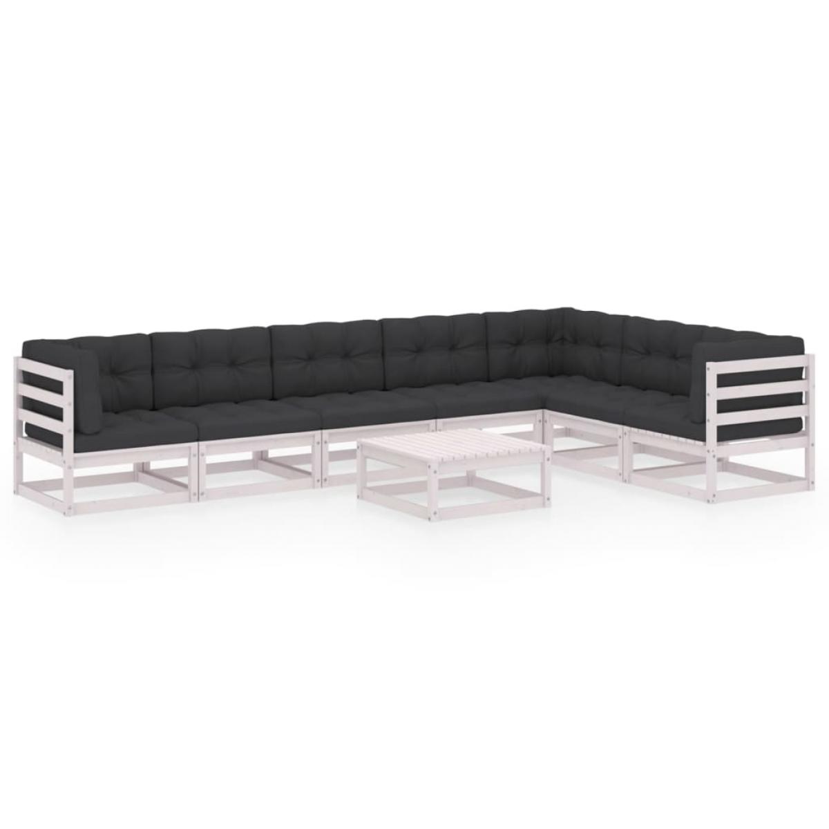 Set muebles jardín con cojines 8 pzas madera maciza pino blanco