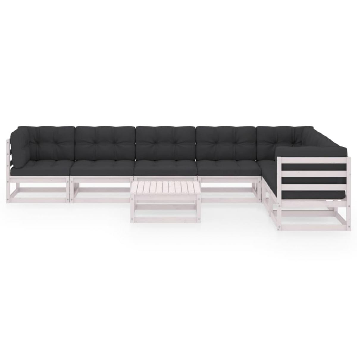 Set muebles jardín con cojines 8 pzas madera maciza pino blanco
