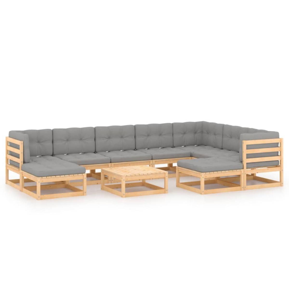 Juego de muebles de jardín 10 pzas y cojines madera maciza pino