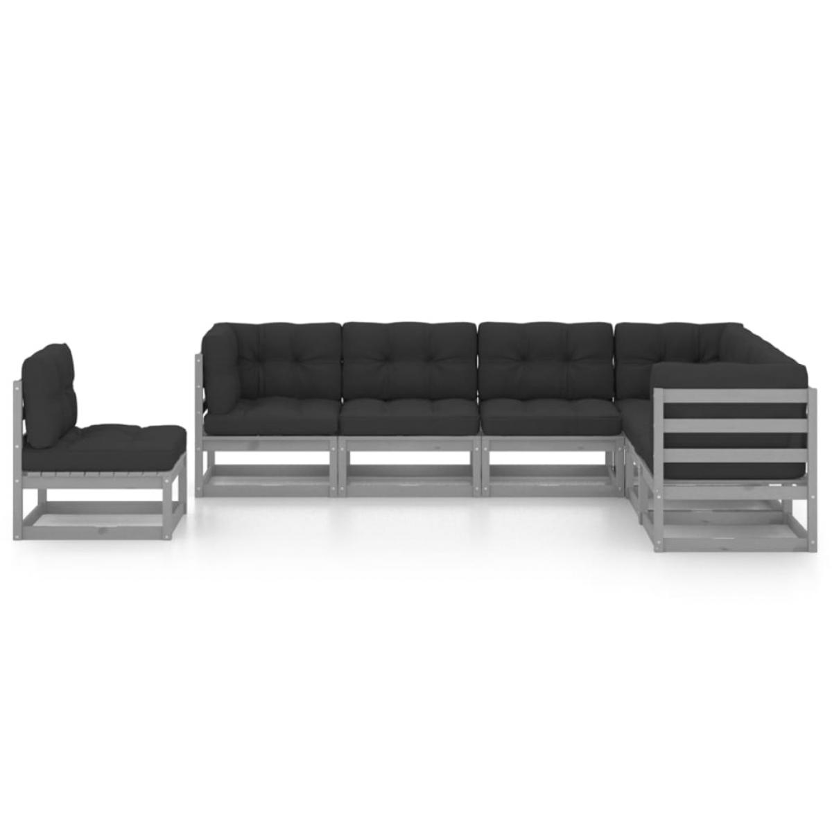 Set de muebles de jardín 7 pzas con cojines madera pino gris