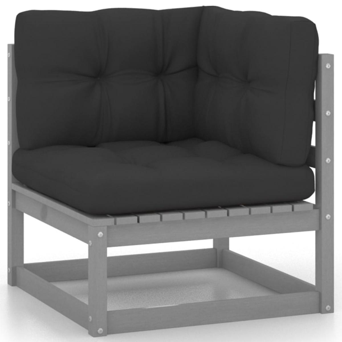 Set de muebles de jardín 7 pzas con cojines madera pino gris
