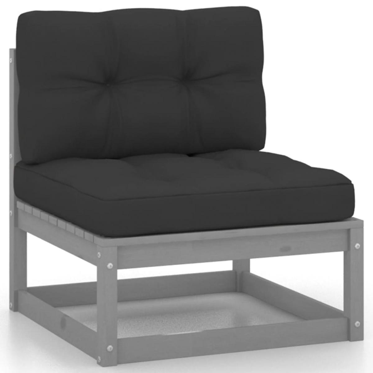 Set de muebles de jardín 7 pzas con cojines madera pino gris
