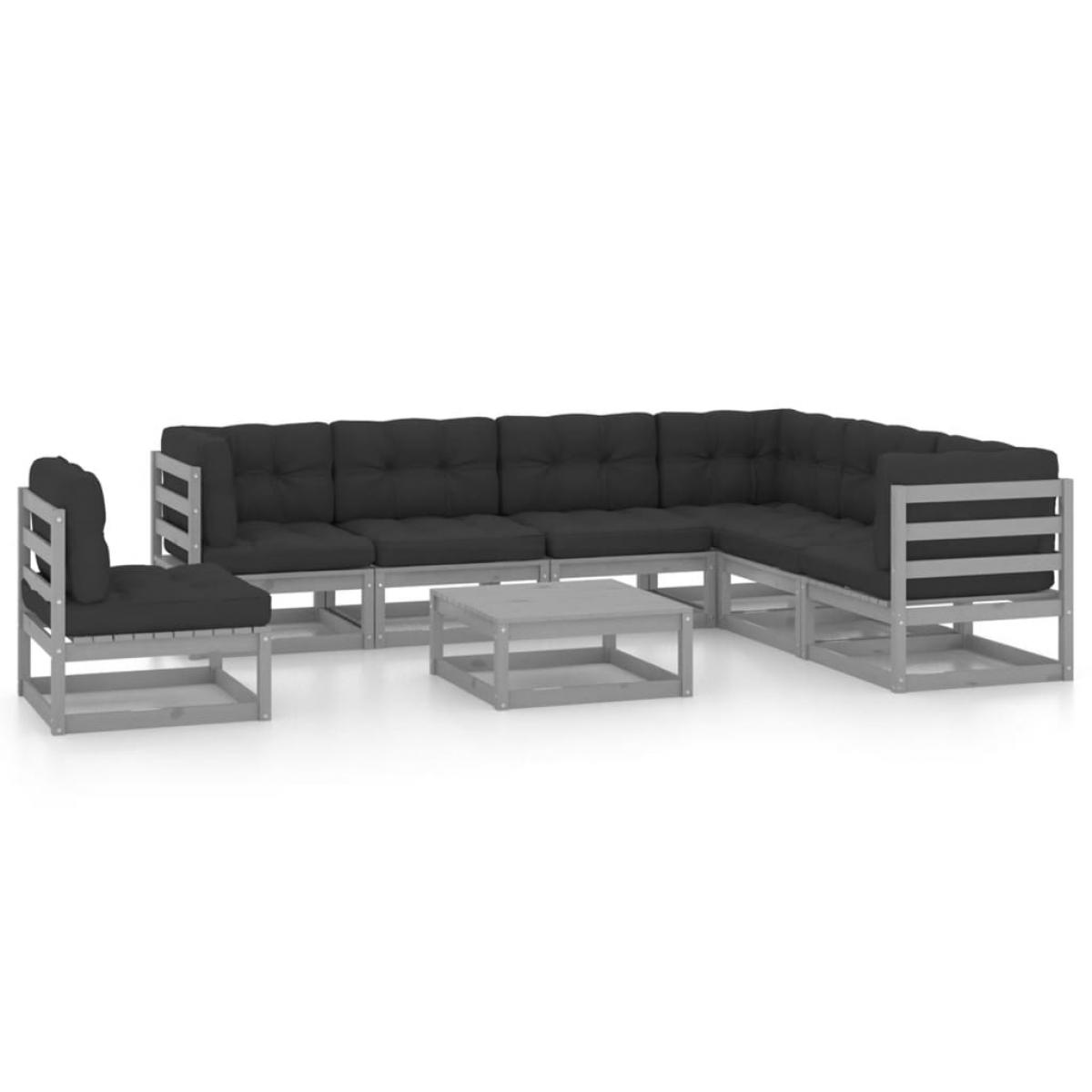 Set de muebles de jardín 8 pzas con cojines madera pino gris