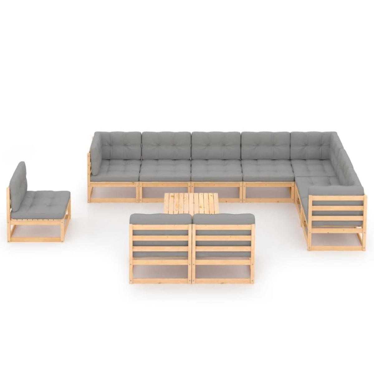 Juego de muebles de jardín 11 pzas y cojines madera maciza pino