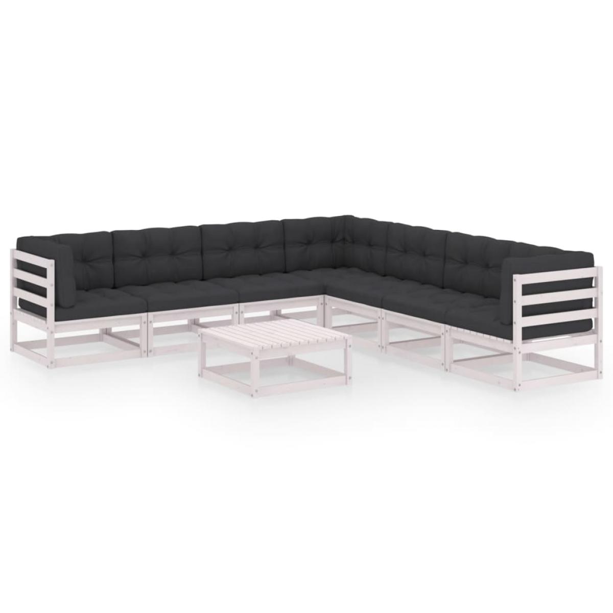 Set muebles jardín con cojines 8 pzas madera maciza pino blanco