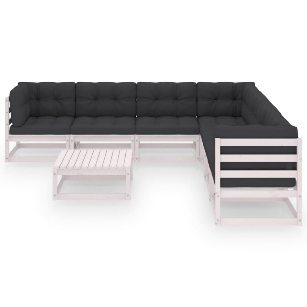 Set muebles jardín con cojines 8 pzas madera maciza pino blanco