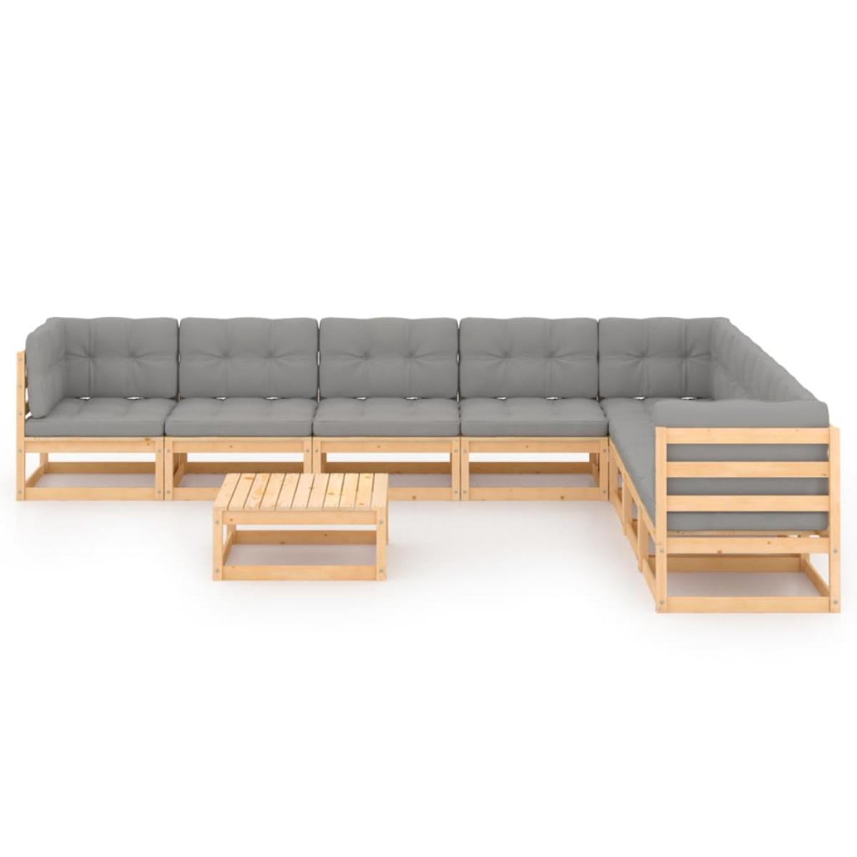 Juego de muebles de jardín 9 pzas y cojines madera maciza pino