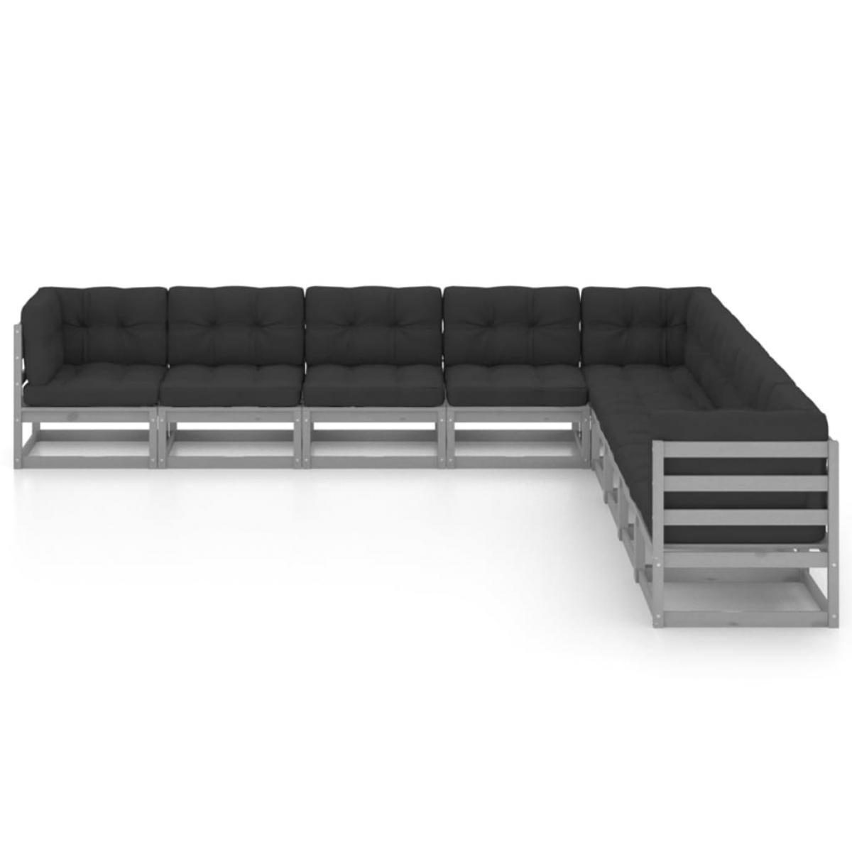 Set de muebles de jardín 9 pzas con cojines madera pino gris