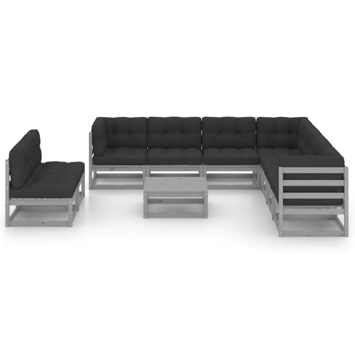 Set de muebles de jardín 10 pzas con cojines madera pino gris