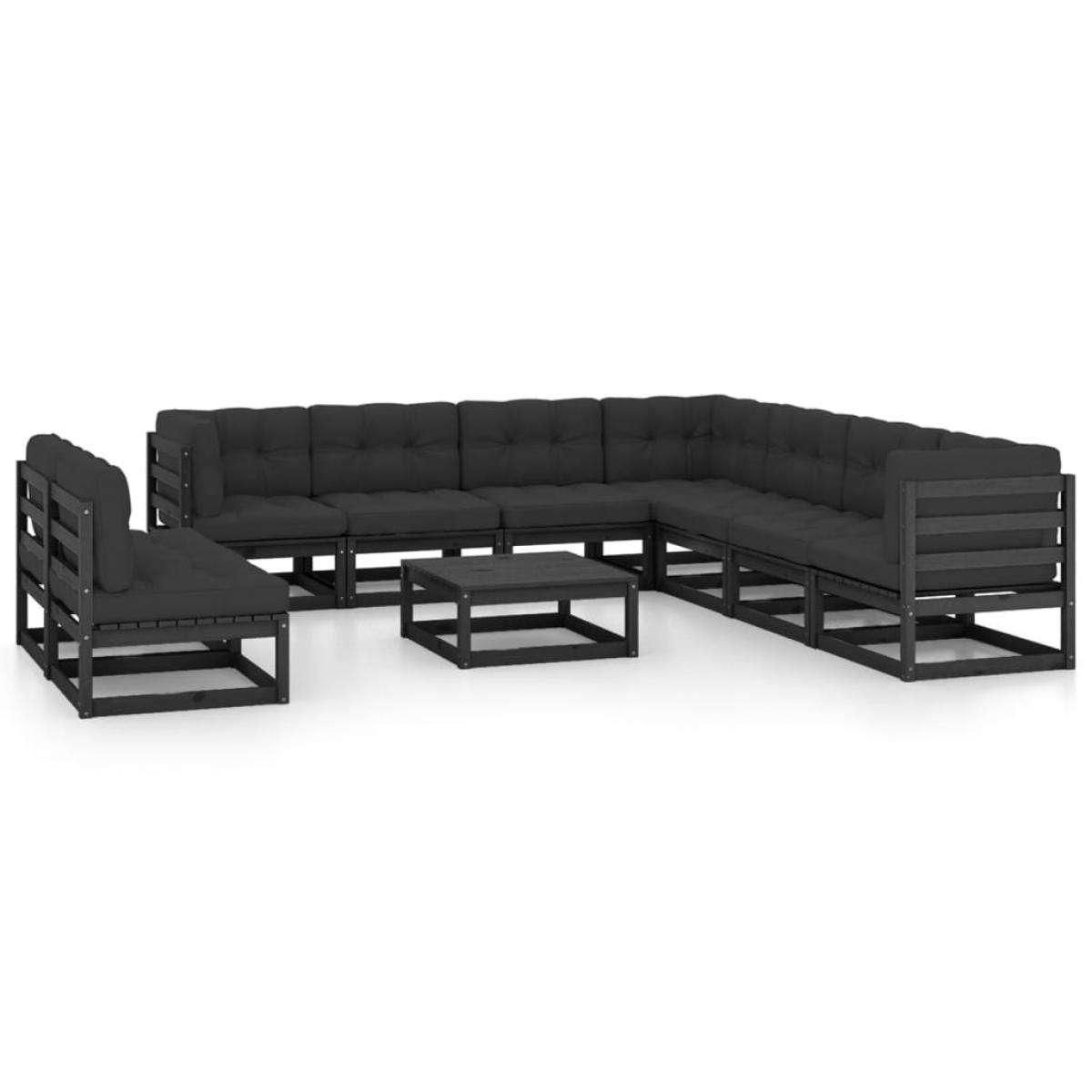 Set de muebles de jardín 10 pzas con cojines madera pino negro