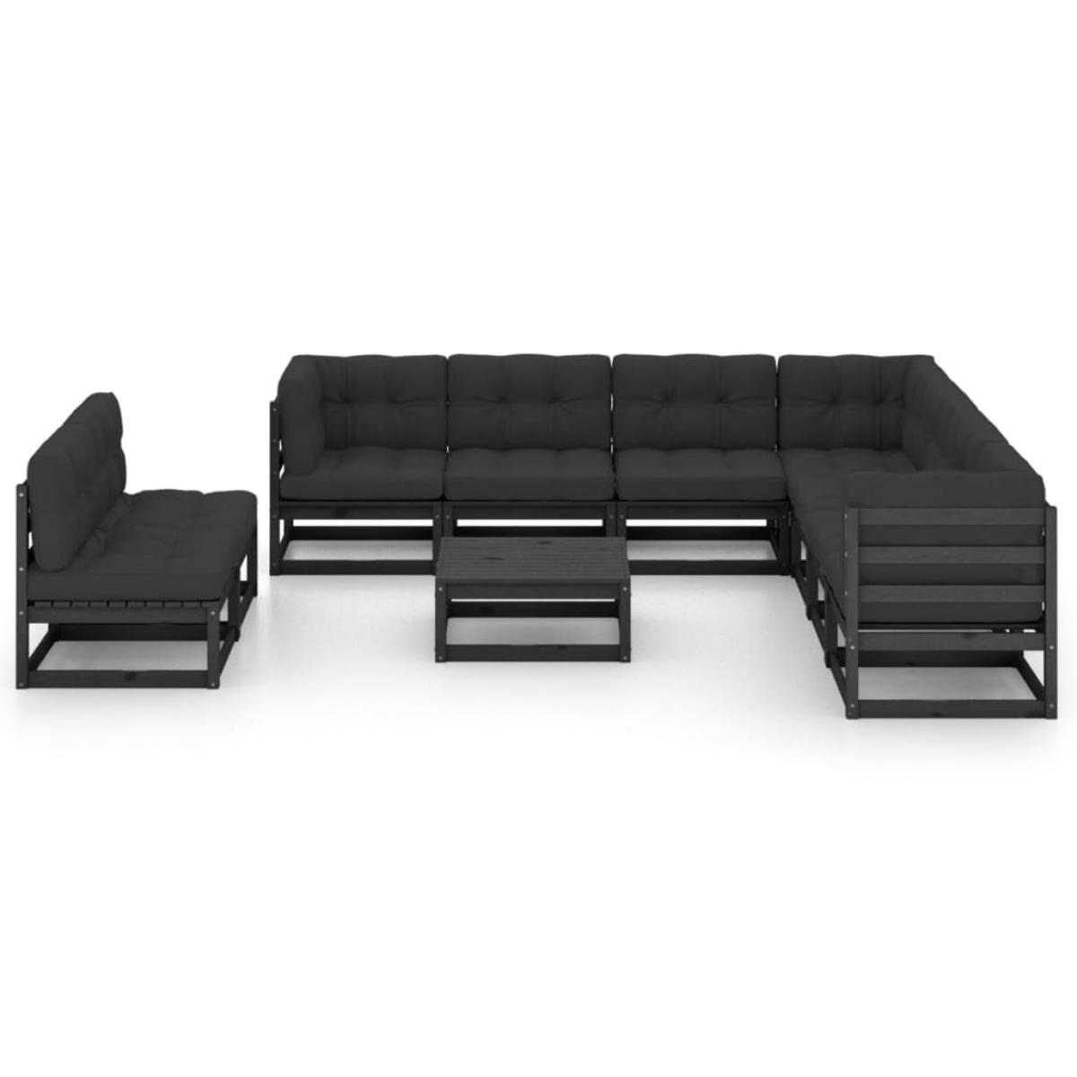 Set de muebles de jardín 10 pzas con cojines madera pino negro