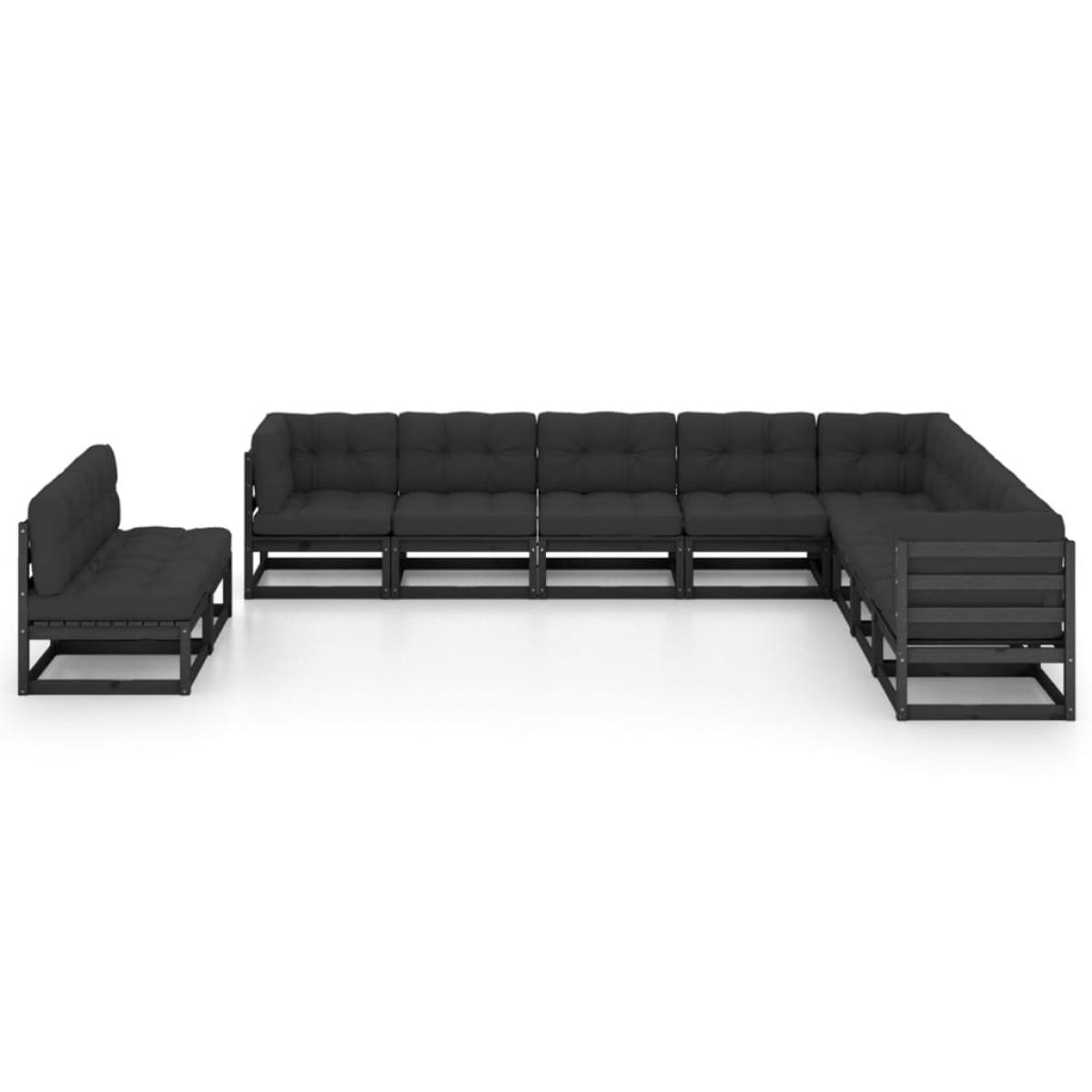 Set de muebles de jardín 10 pzas con cojines madera pino negro