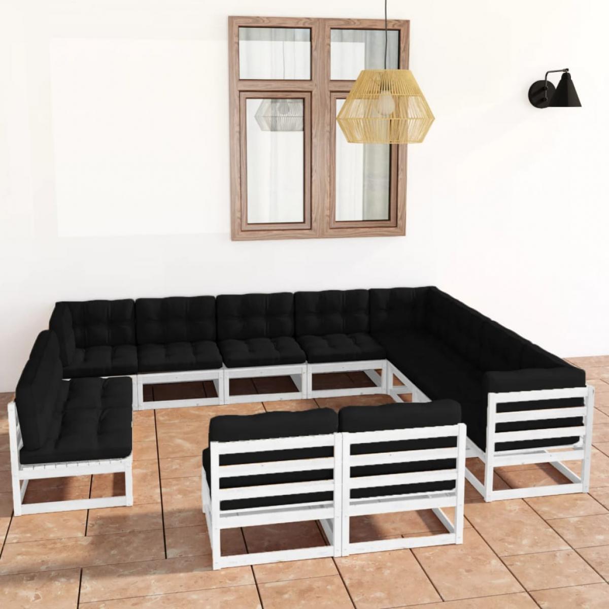 Set de muebles de jardín 12 pzas con cojines madera pino blanco