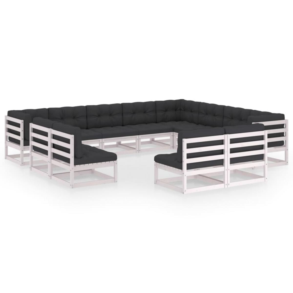 Set de muebles de jardín 12 pzas con cojines madera pino blanco