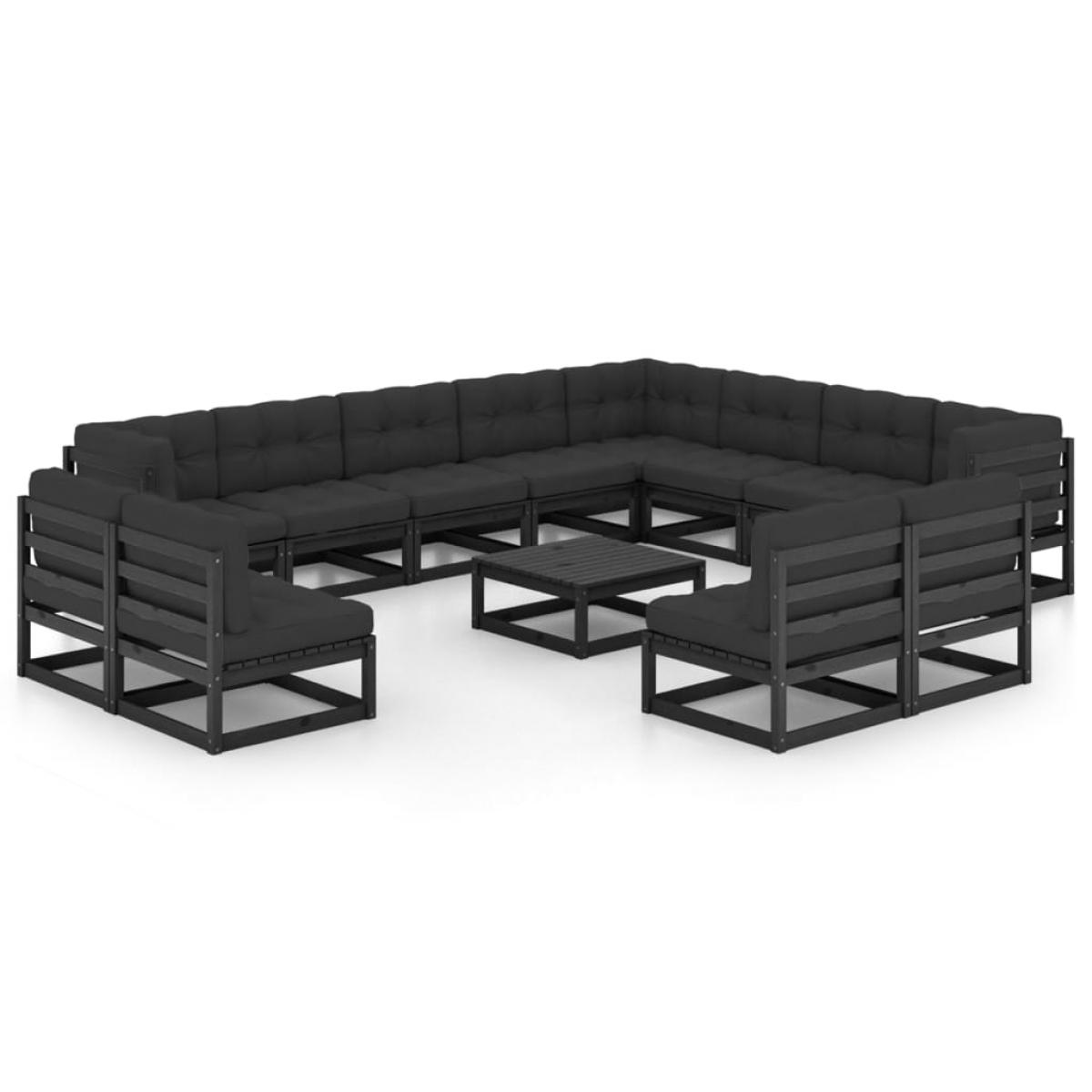 Set de muebles de jardín 13 pzas con cojines madera pino negro