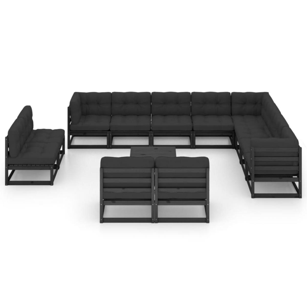 Set de muebles de jardín 13 pzas con cojines madera pino negro