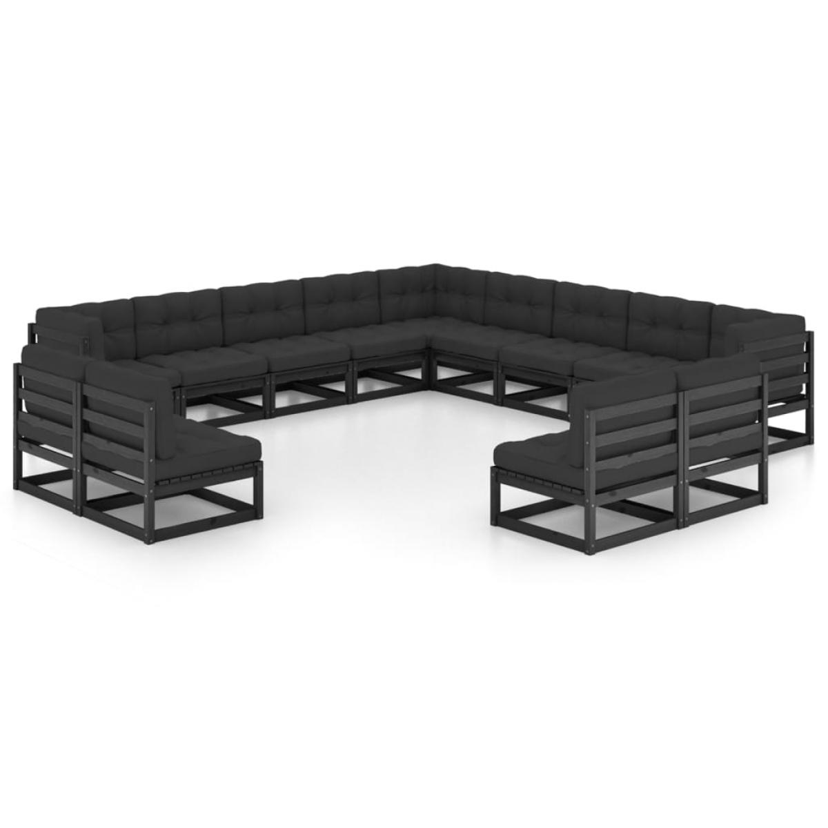 Set de muebles de jardín 13 pzas con cojines madera pino negro