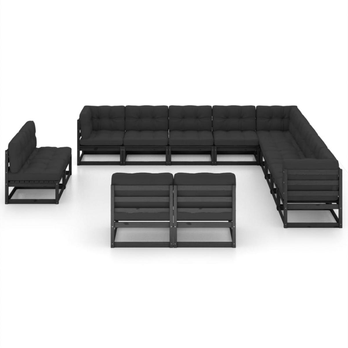 Set de muebles de jardín 13 pzas con cojines madera pino negro