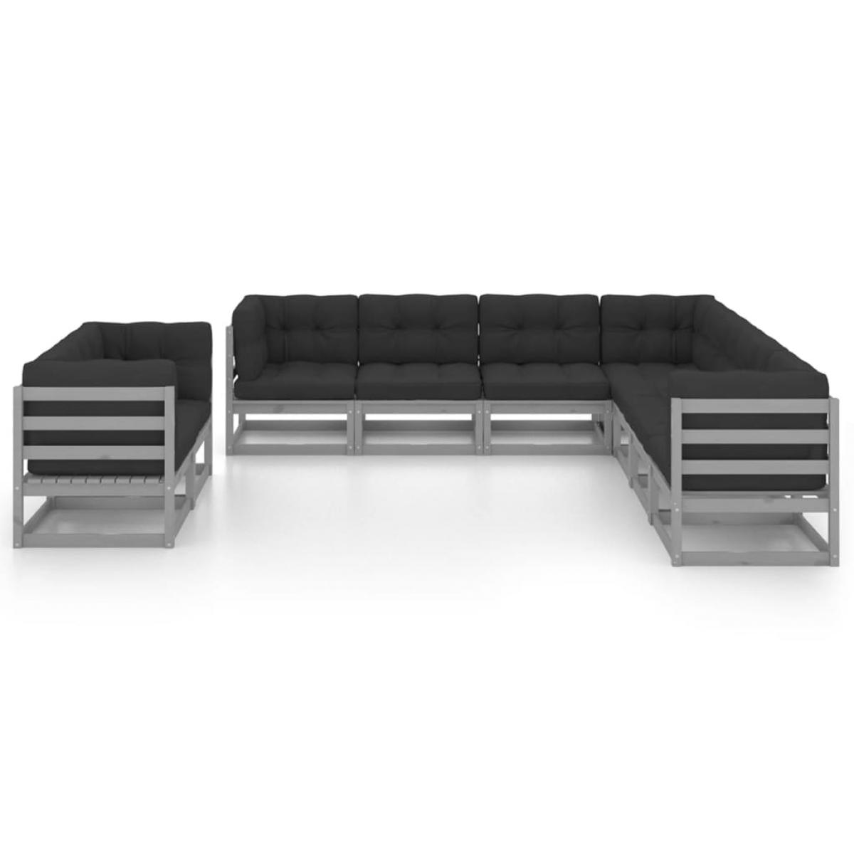 Set de muebles de jardín 9 pzas con cojines madera pino gris