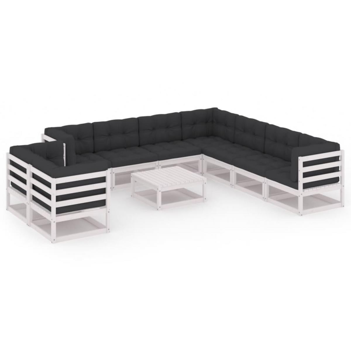 Set de muebles de jardín 10 pzas con cojines madera pino blanco