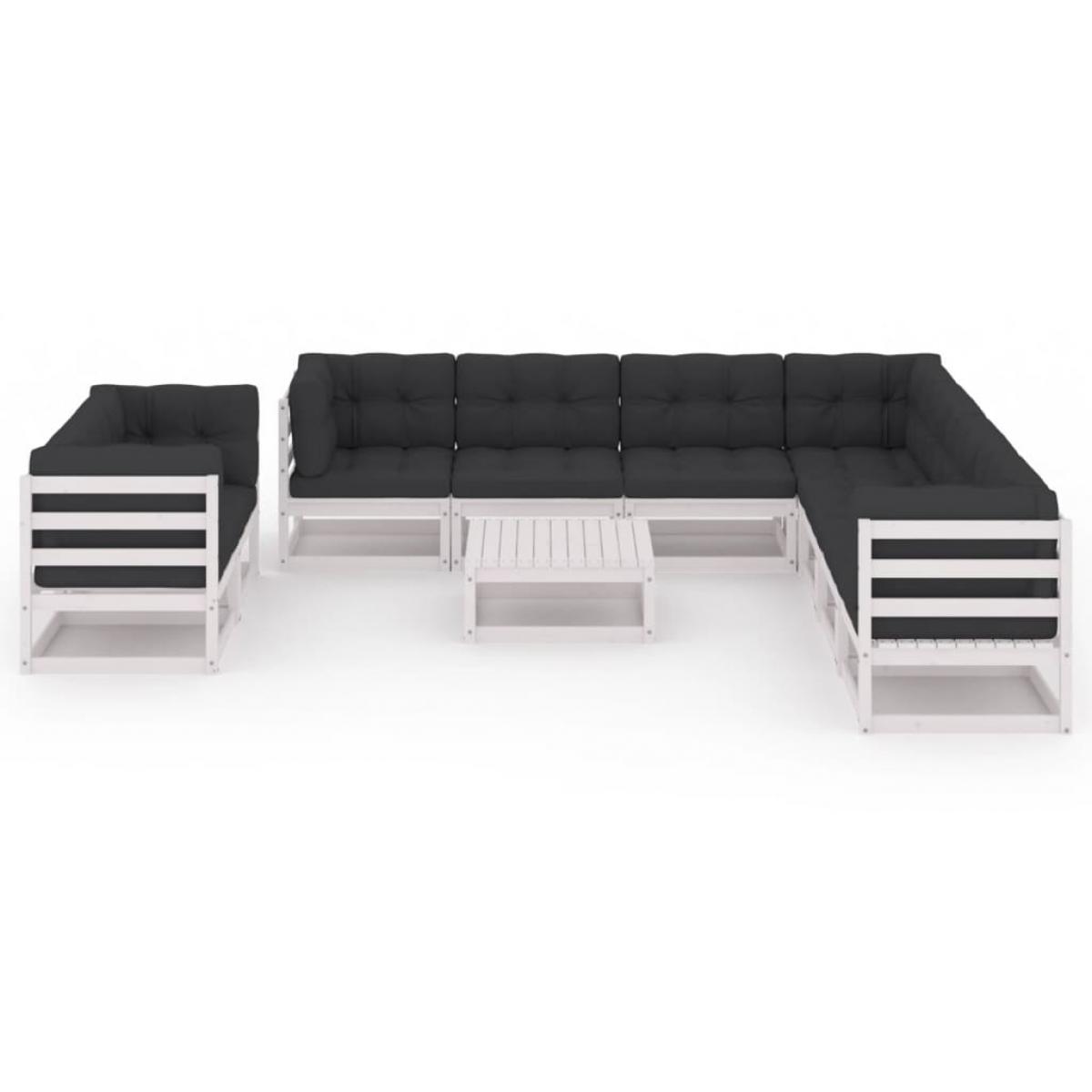 Set de muebles de jardín 10 pzas con cojines madera pino blanco