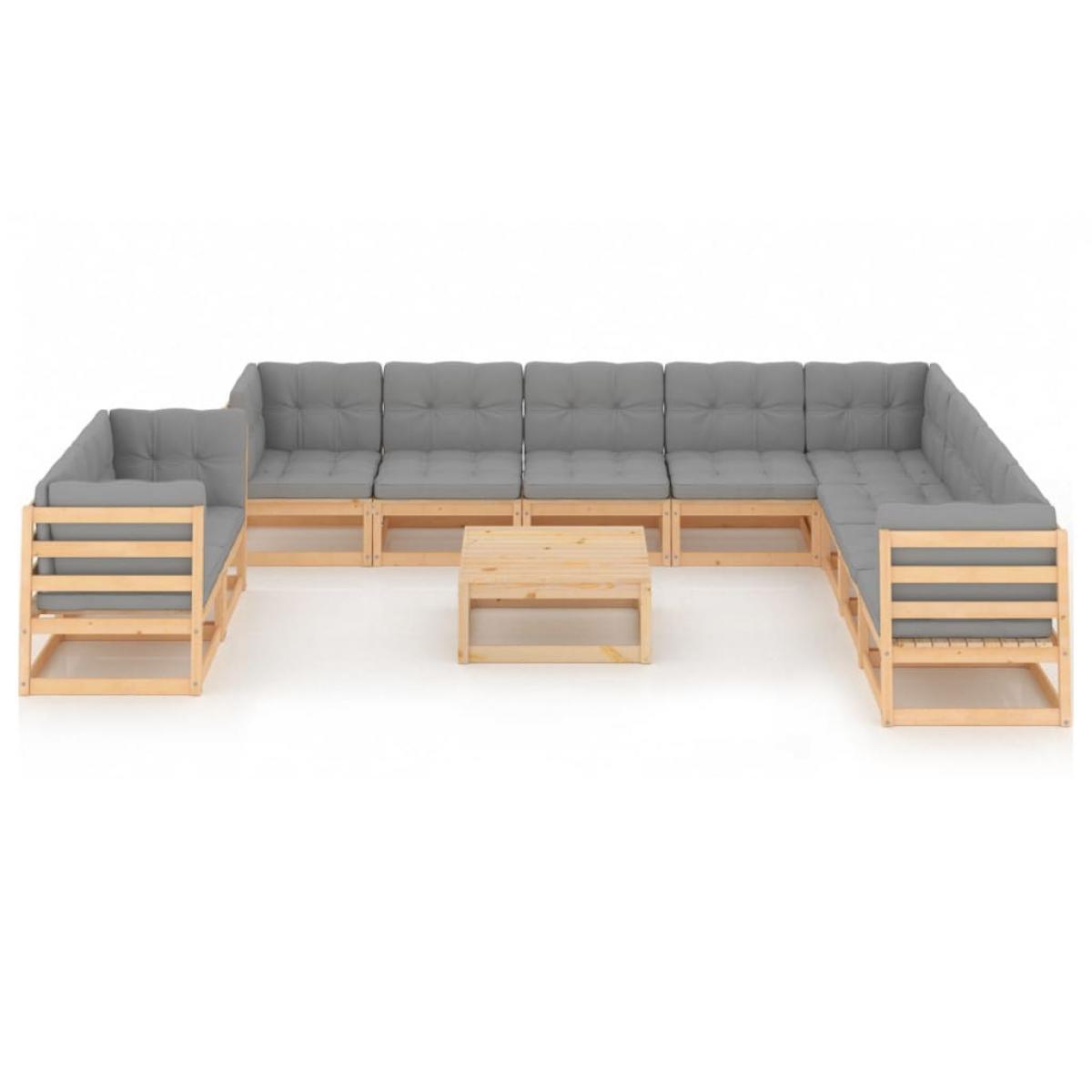 Juego de muebles de jardín 11 pzas y cojines madera maciza pino