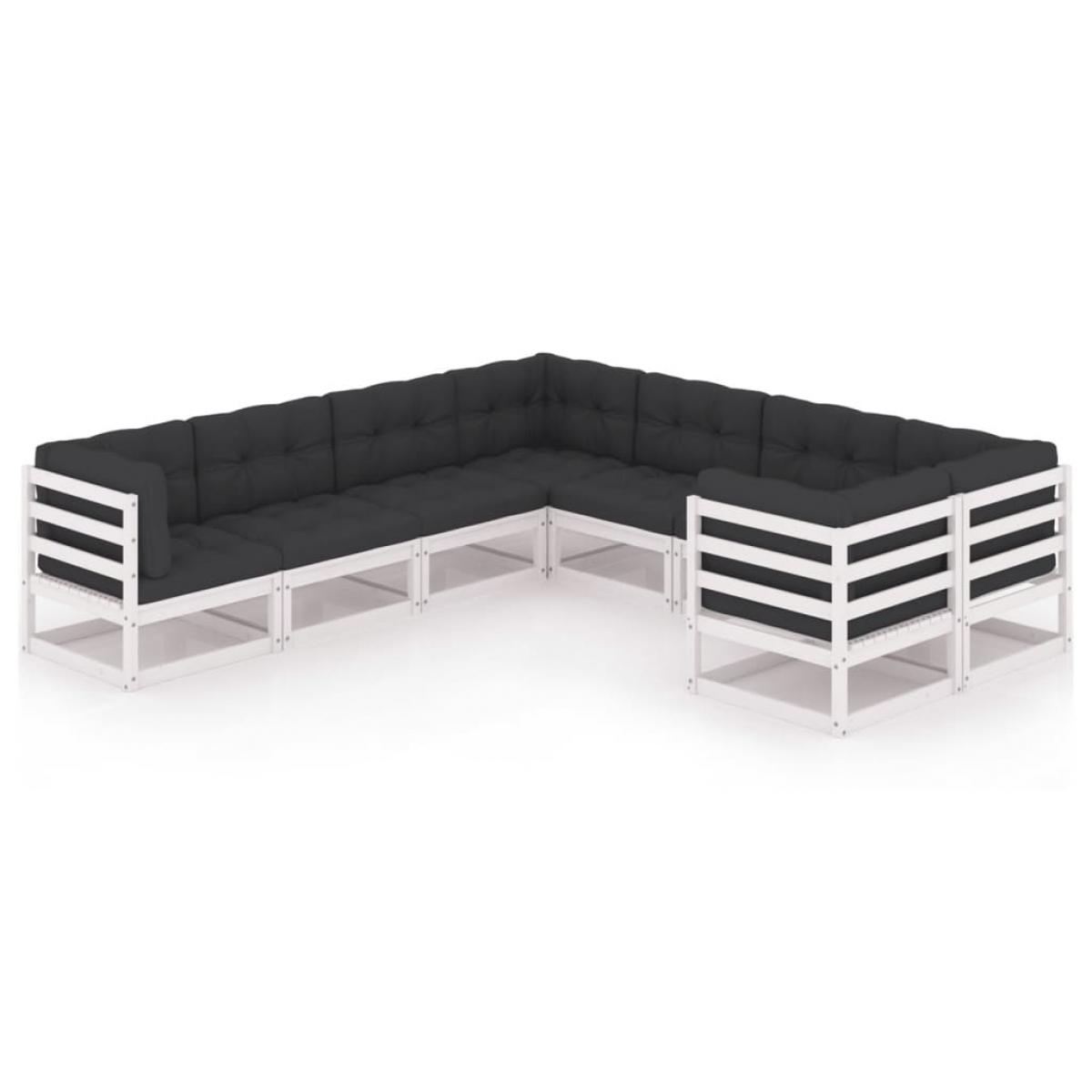 Set muebles jardín con cojines 8 pzas madera maciza pino blanco