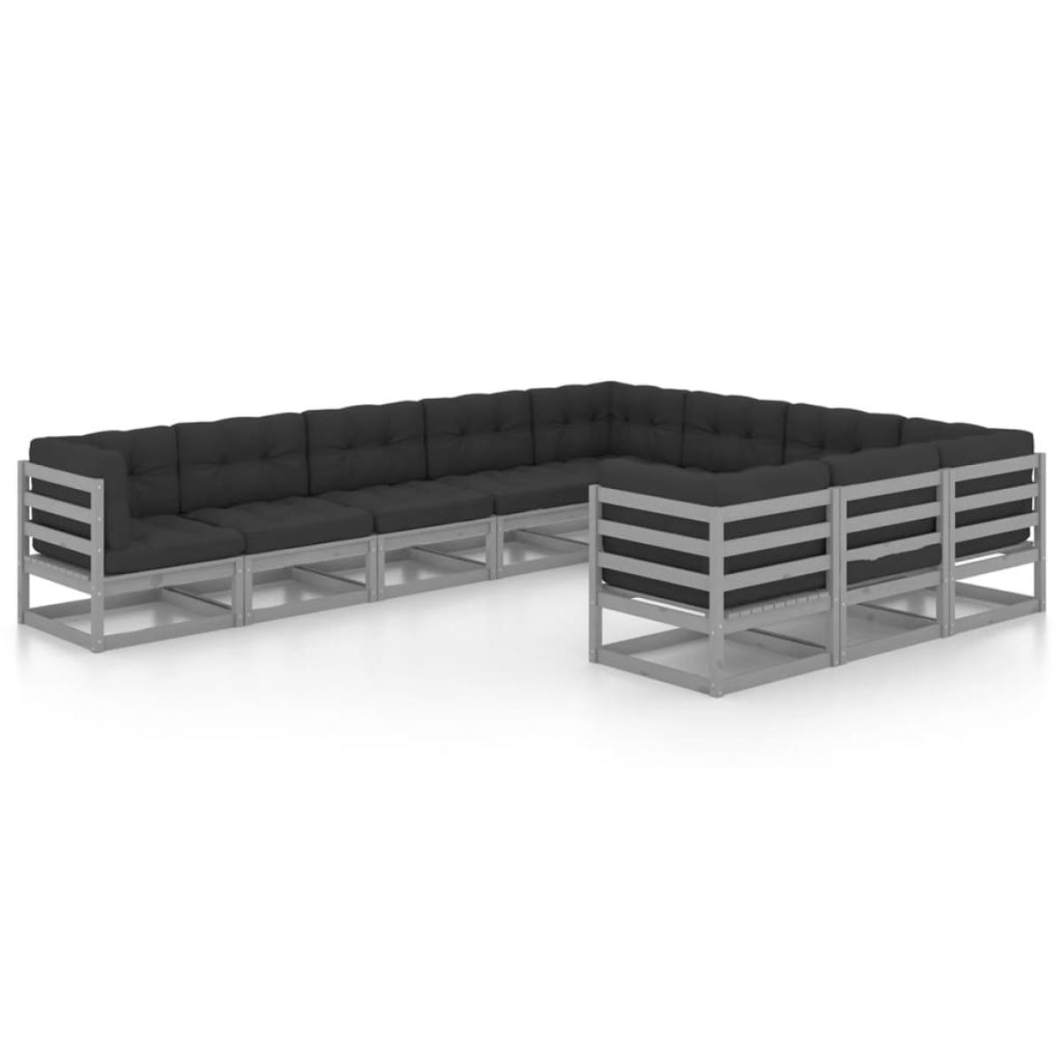 Set de muebles de jardín 10 pzas con cojines madera pino gris