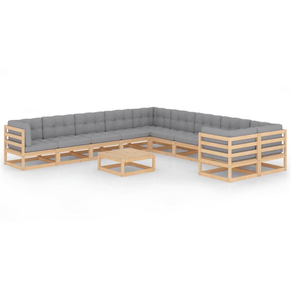 Juego de muebles de jardín 11 pzas y cojines madera maciza pino