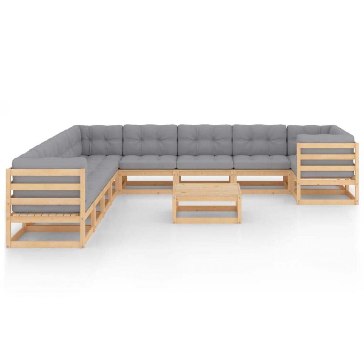 Juego de muebles de jardín 11 pzas y cojines madera maciza pino