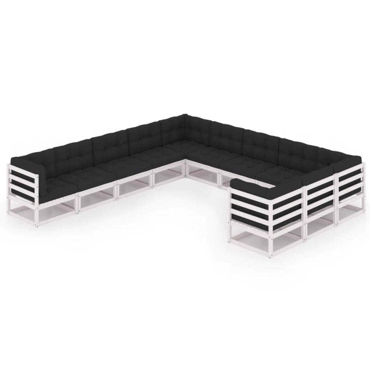 Set de muebles de jardín 11 pzas con cojines madera pino blanco