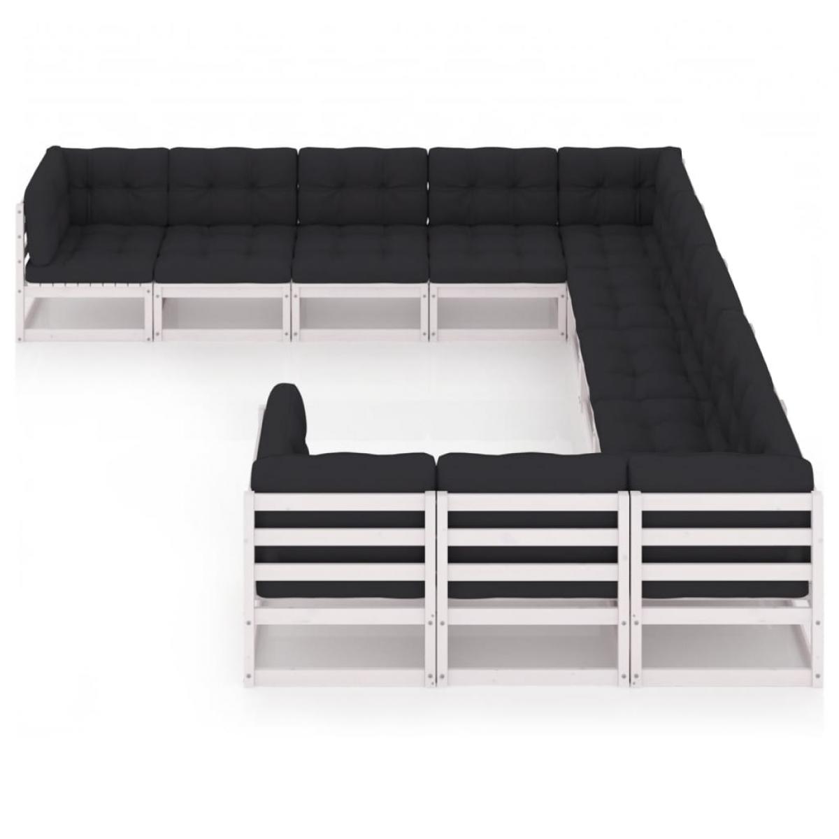 Set de muebles de jardín 11 pzas con cojines madera pino blanco