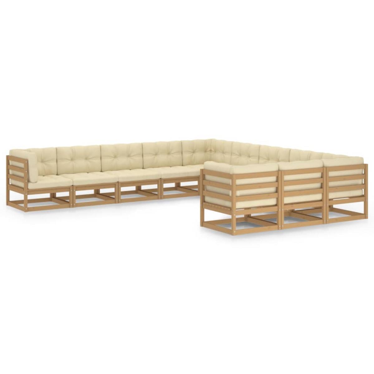 Set de muebles de jardín 11 pzs cojines madera pino marrón miel