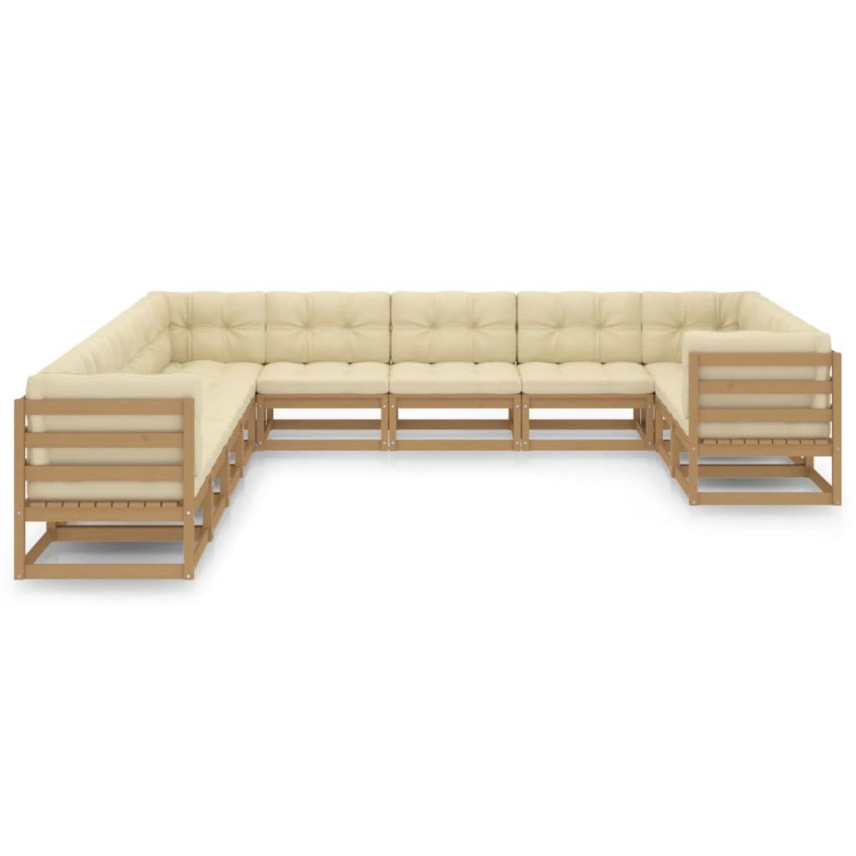 Set de muebles de jardín 11 pzs cojines madera pino marrón miel