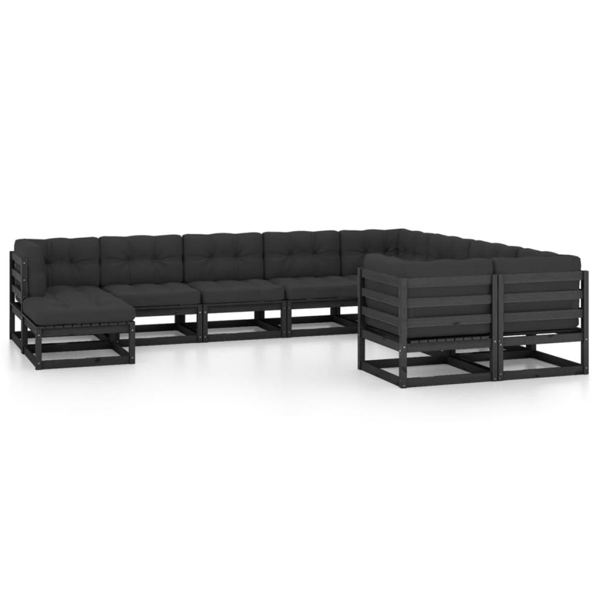 Set de muebles de jardín 10 pzas con cojines madera pino negro