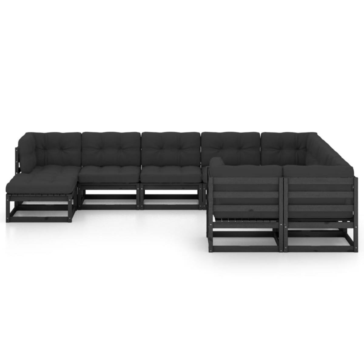 Set de muebles de jardín 10 pzas con cojines madera pino negro
