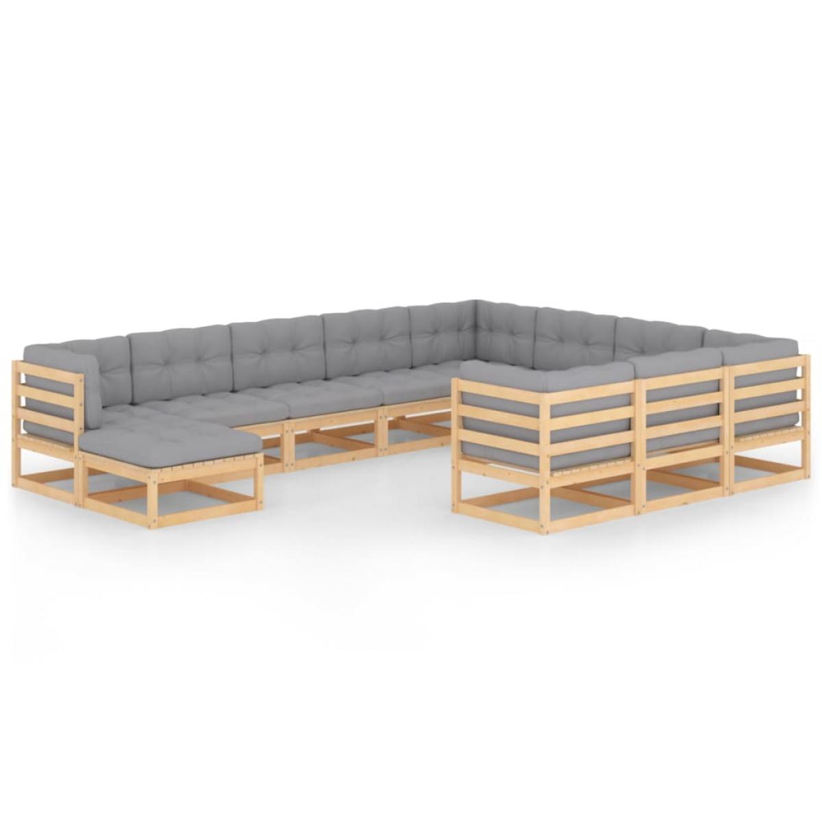 Juego de muebles de jardín 11 pzas y cojines madera maciza pino