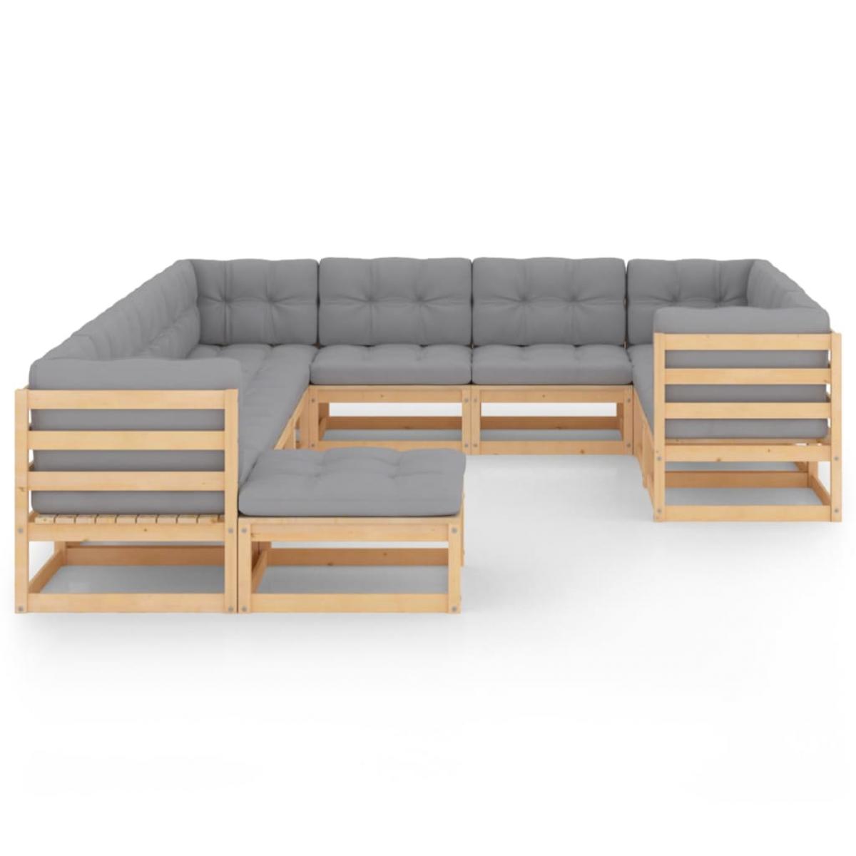 Juego de muebles de jardín 11 pzas y cojines madera maciza pino