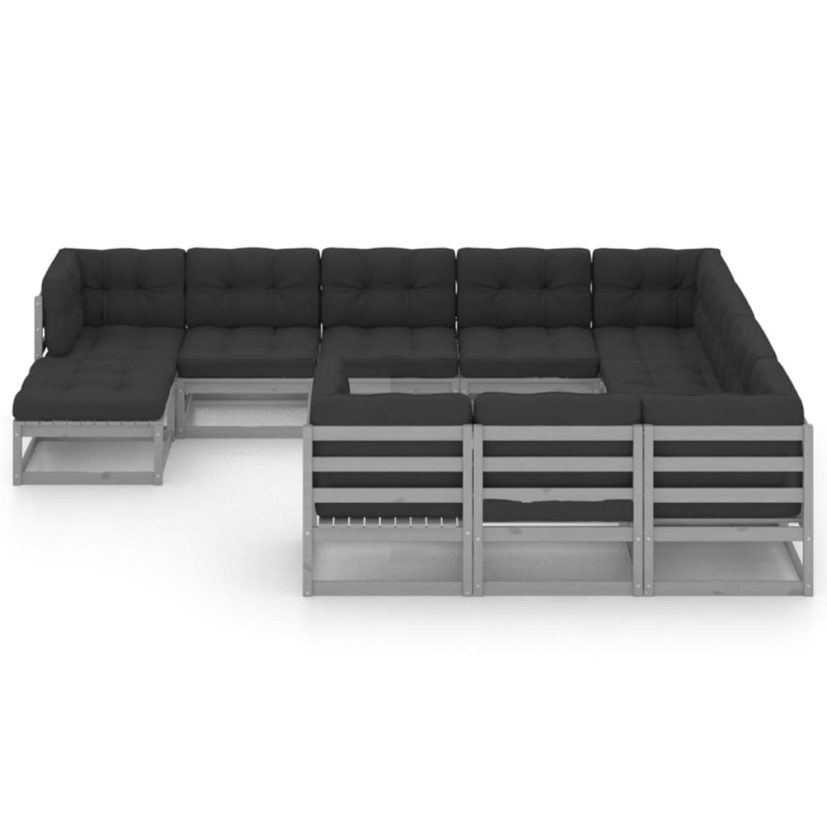 Set de muebles de jardín 11 pzas con cojines madera pino gris